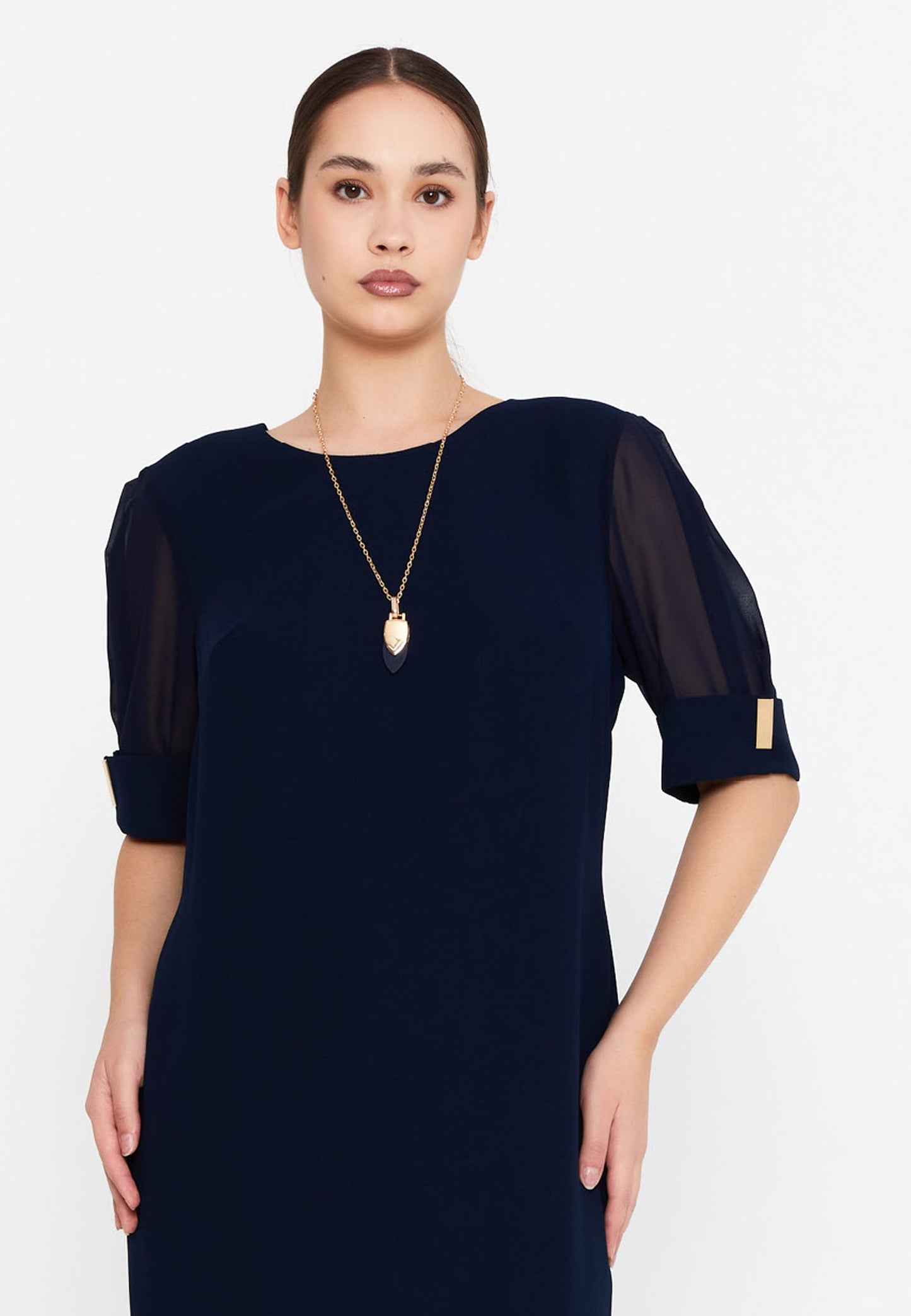 Mid-Length Midi Viscose Column Plus Size Casual Dress Navy - Unit Price: 48$