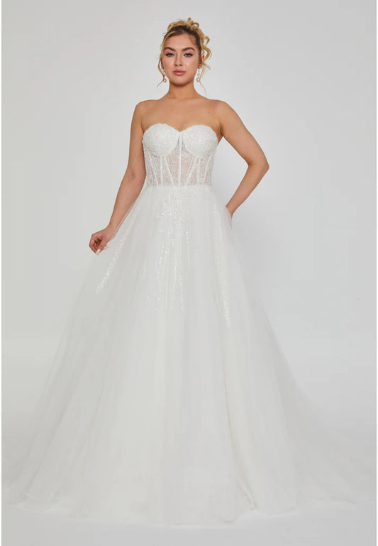 Strapless Maxi Tulle Regular Wedding Dress White - Unit Price: 230$