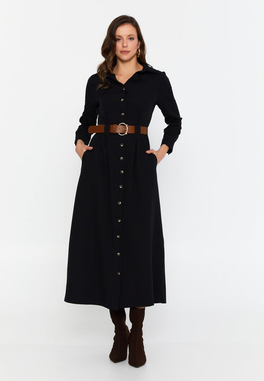 Long Sleeve Midi Viscose Column Regular Casual Dress Black - Unit Price: 60$