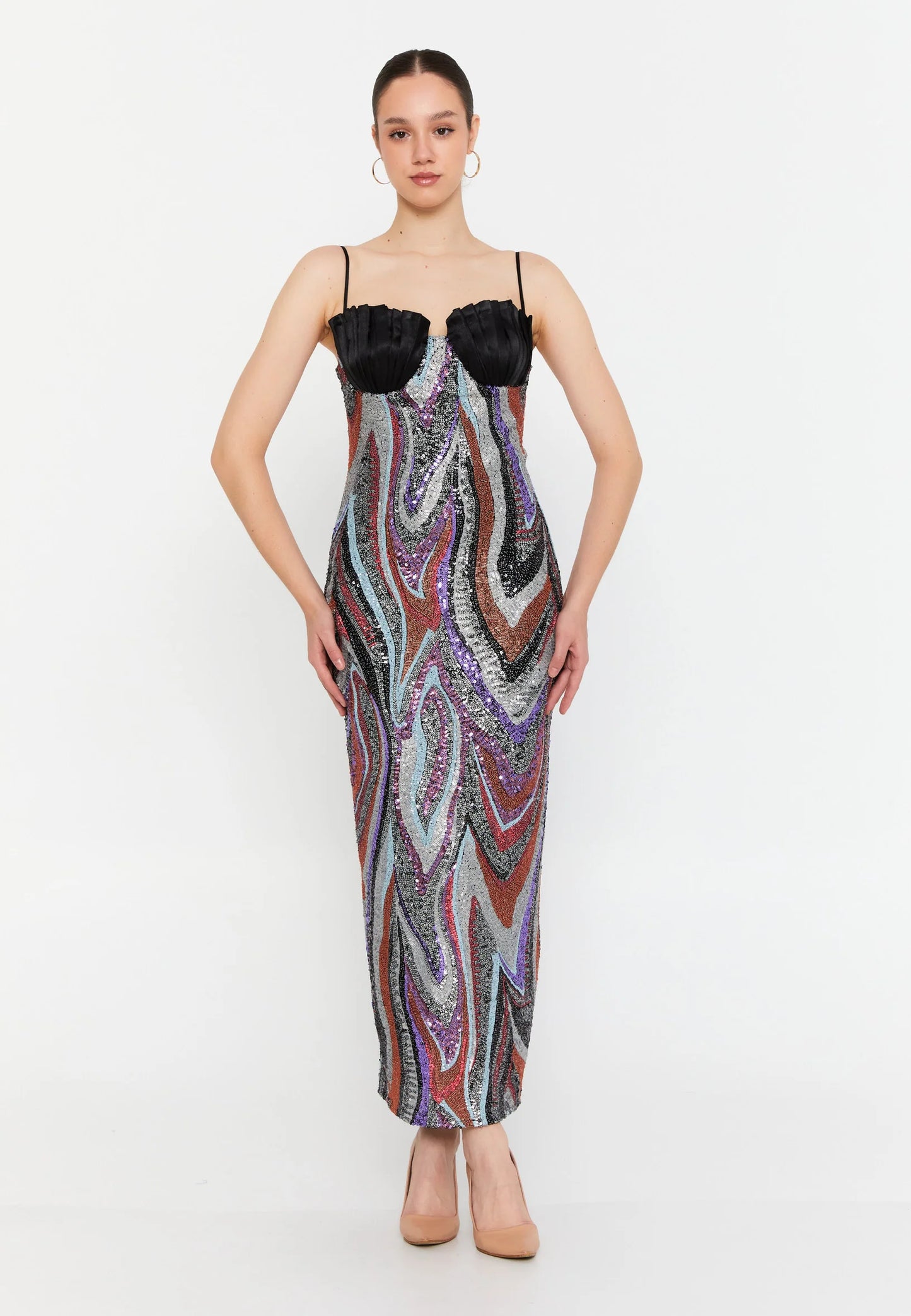 Sleeveless Midi Sequin Column Regular Wedding Guest Dress Unit Price: $84.00