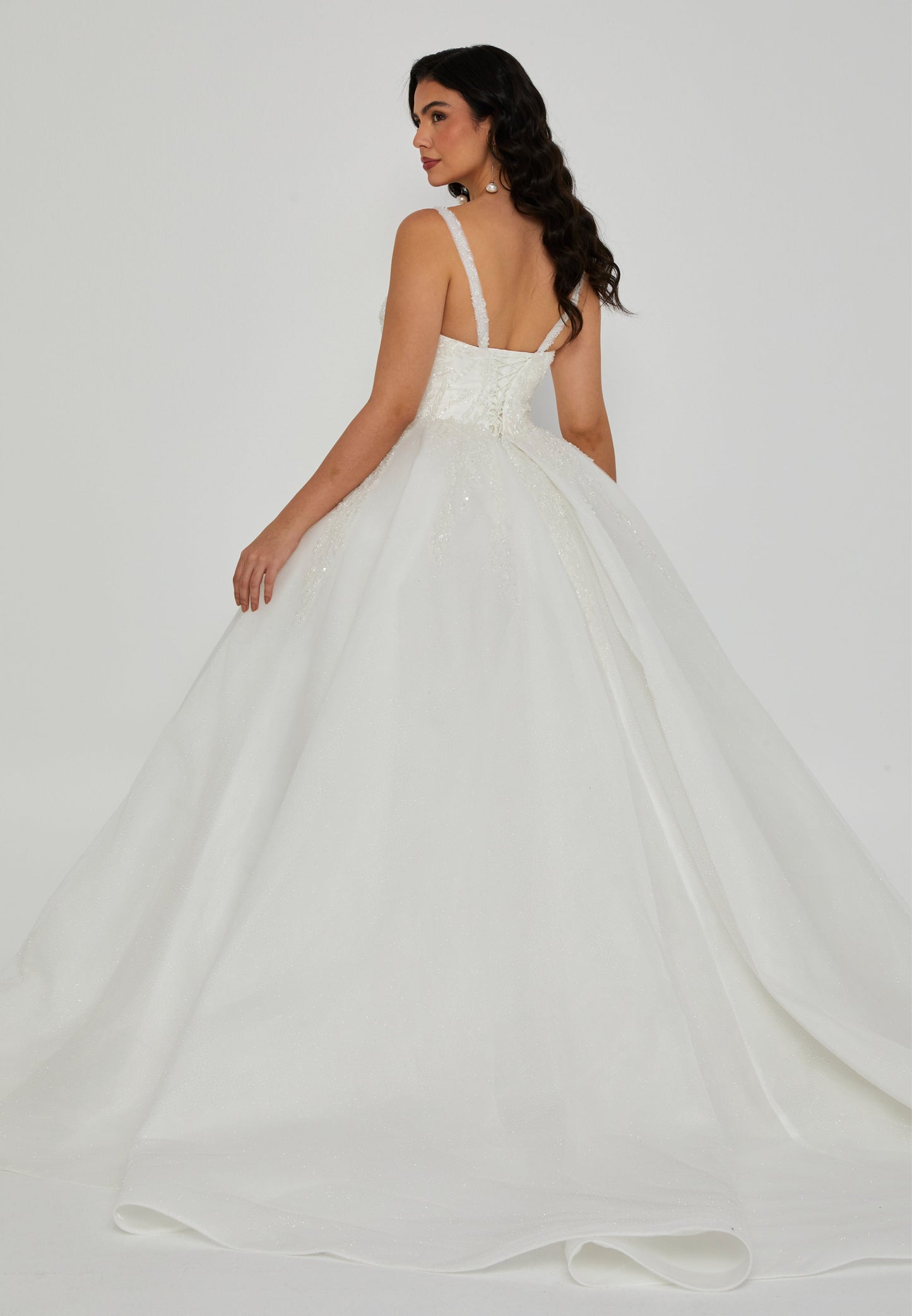 Sleeveless Maxi Tulle Regular Wedding Dress Off White - Unit Price: 357$