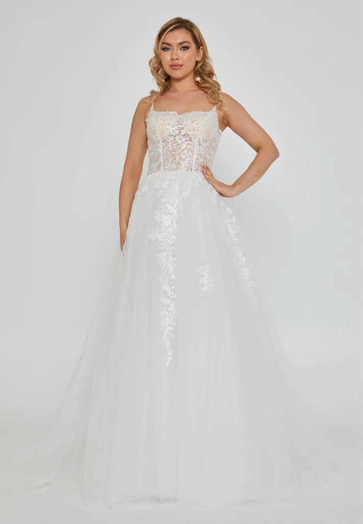 Sleeveless Maxi Tulle Regular Wedding Dress Off White - Unit Price: 355$