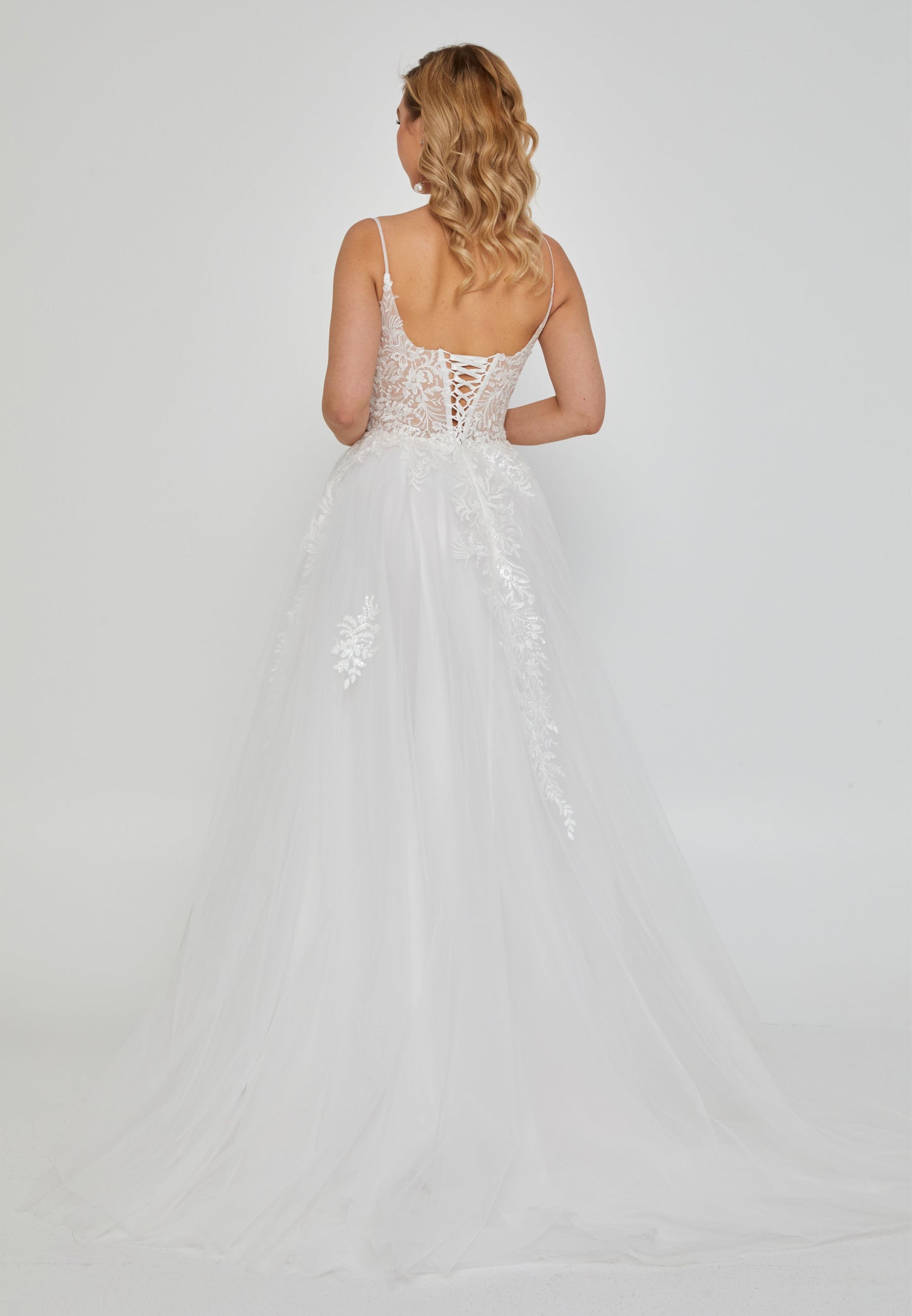 Sleeveless Maxi Tulle Regular Wedding Dress Off White - Unit Price: 355$