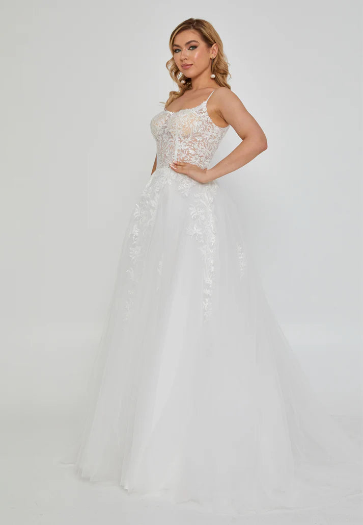 Sleeveless Maxi Tulle Regular Wedding Dress Off White - Unit Price: 355$