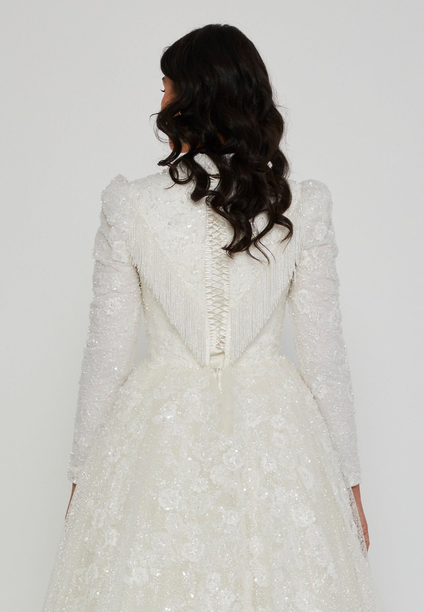 Long Sleeve Maxi Tulle Regular Wedding Dress Ecru - Unit Price: 650$