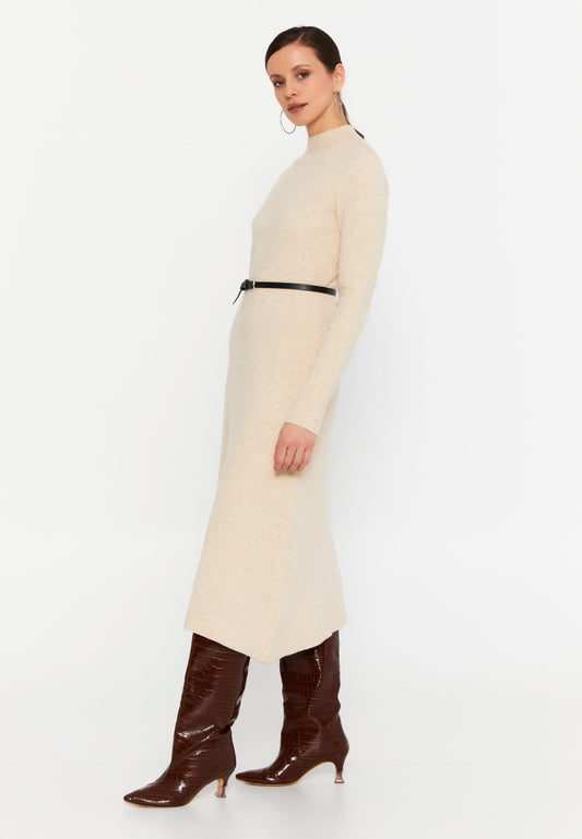 Long Sleeve Midi Knitwear Column Regular Casual Dress Beige - Unit Price: 52$