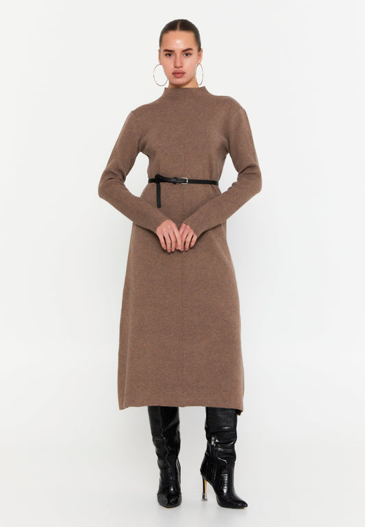 Long Sleeve Midi Knitwear Column Regular Casual Dress Coffee - Unit Price: 52$