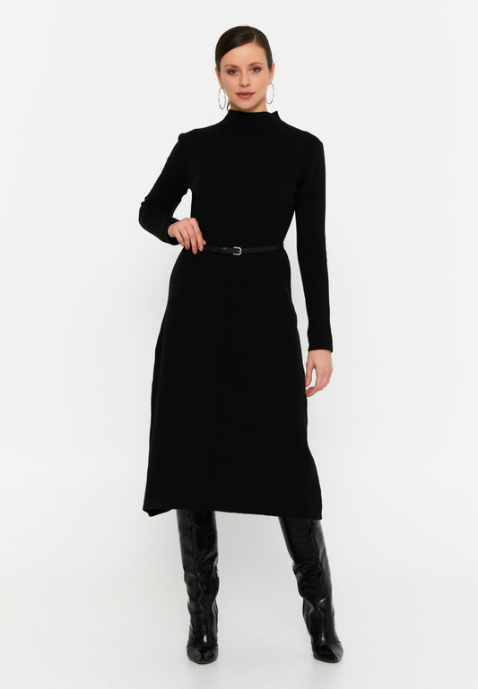 Long Sleeve Midi Knitwear Column Regular Casual Dress Black - Unit Price: 52$