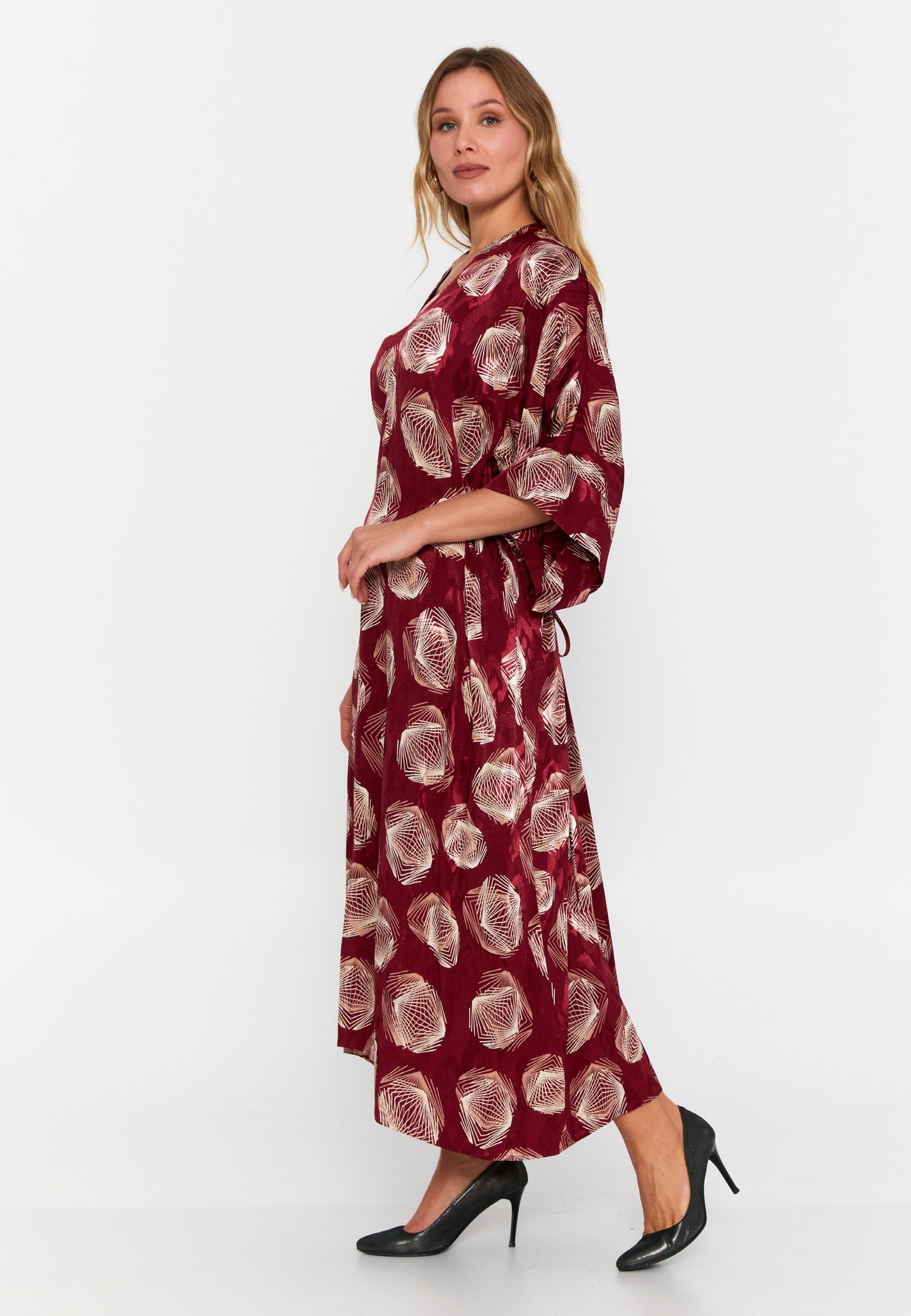 Mid-Length Midi Satin Column Plus Size Casual Dress Burgundy - Unit Price: 31$