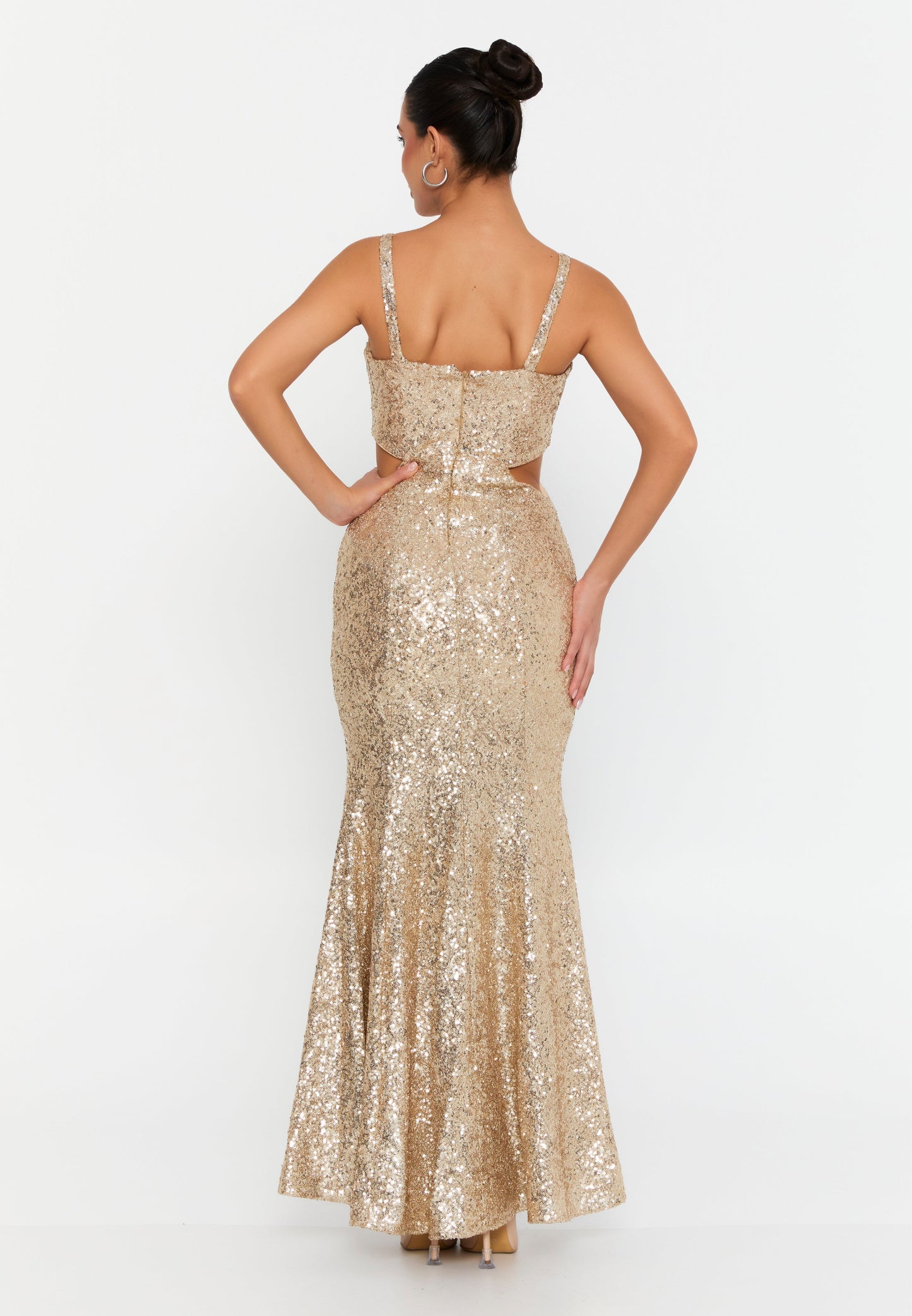 Sleeveless Maxi Sequin Mermaid Regular Wedding Guest Dress Gold - Unit Price: 75$