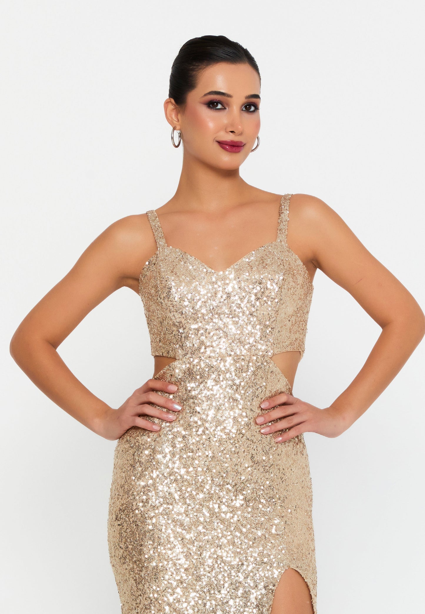 Sleeveless Maxi Sequin Mermaid Regular Wedding Guest Dress Gold - Unit Price: 75$