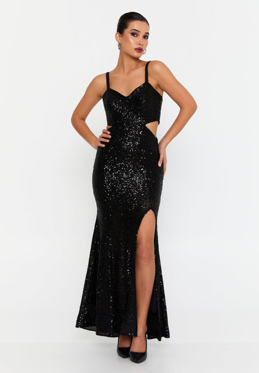 Sleeveless Maxi Sequin Mermaid Regular Wedding Guest Dress Black - Unit Price: 75$