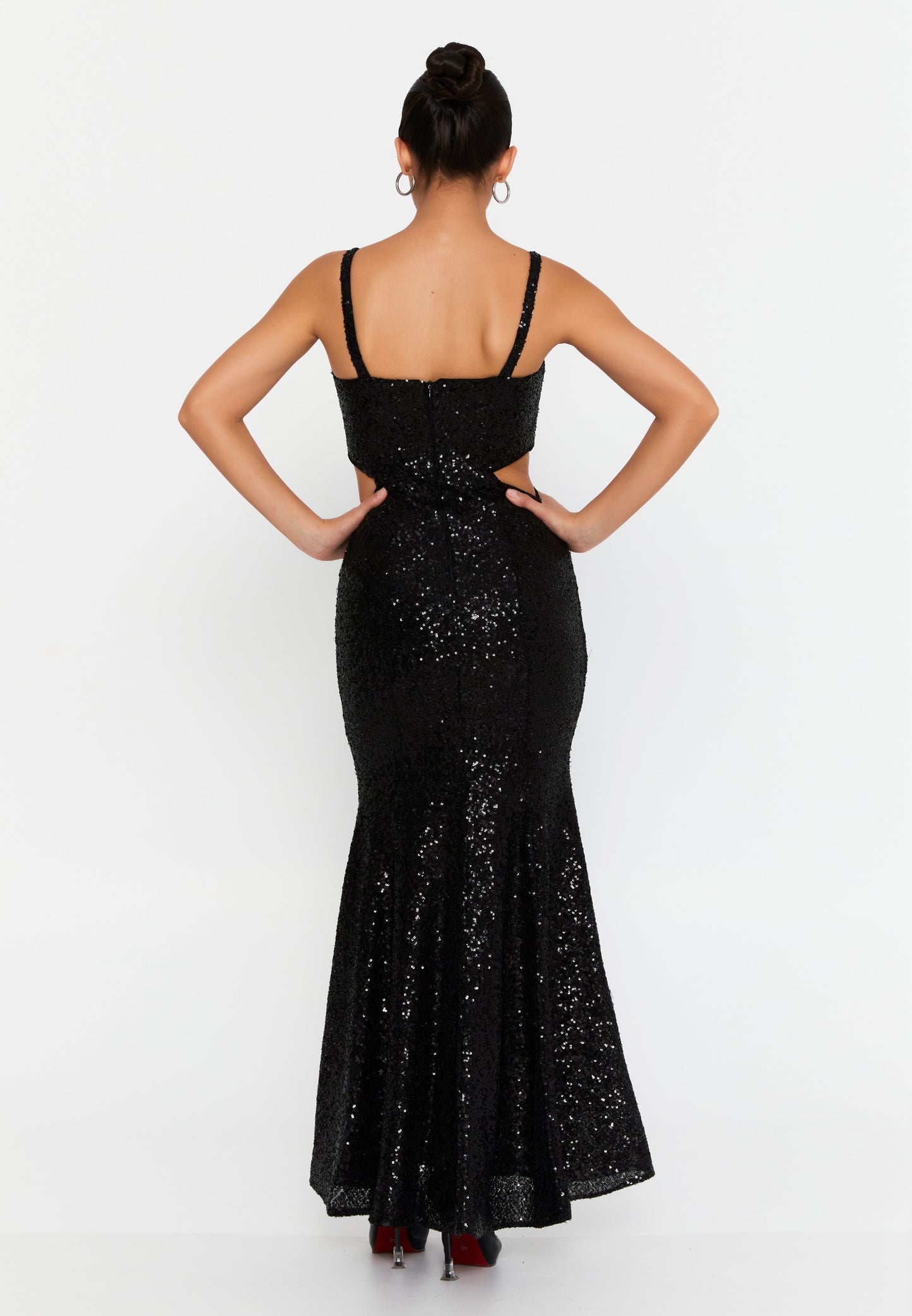 Sleeveless Maxi Sequin Mermaid Regular Wedding Guest Dress Black - Unit Price: 75$