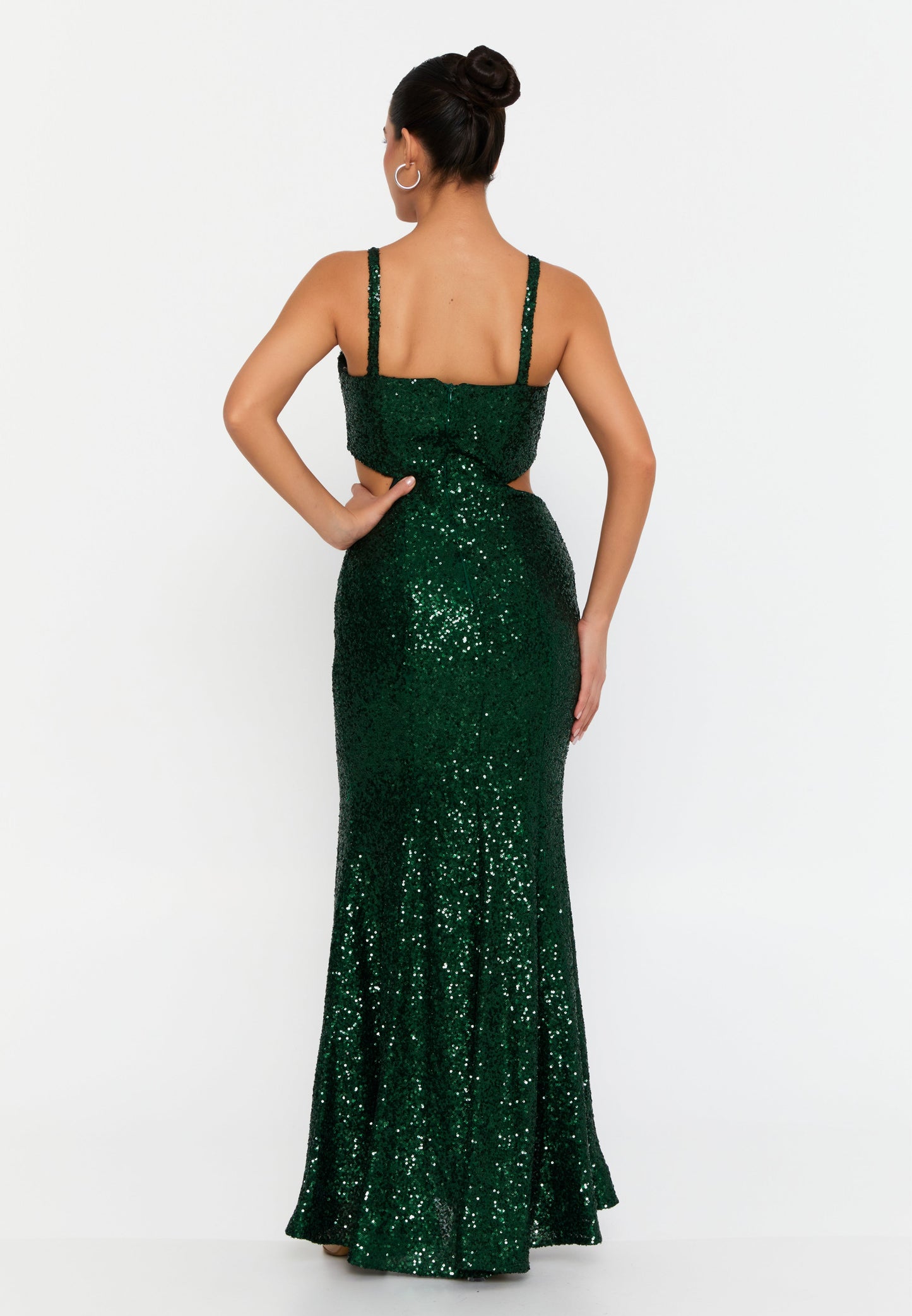 Sleeveless Maxi Sequin Mermaid Regular Wedding Guest Dress Emerald Green - Unit Price: 75$