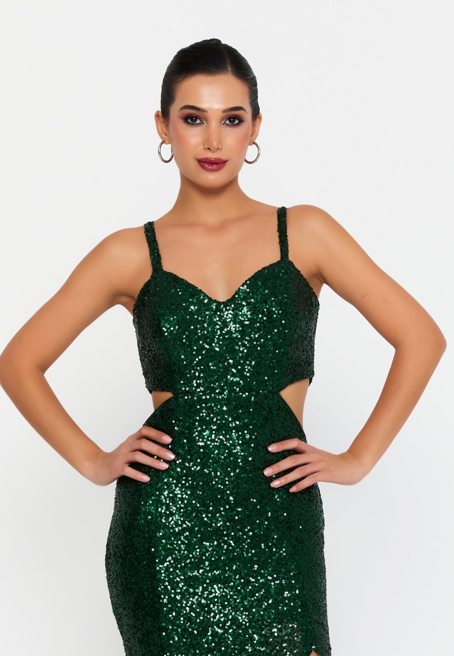 Sleeveless Maxi Sequin Mermaid Regular Wedding Guest Dress Emerald Green - Unit Price: 75$