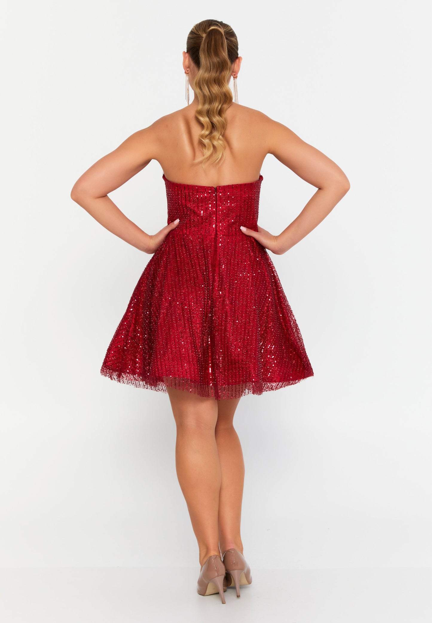 Strapless Mini Tulle A - Line Plus Size Cocktail Dress Red - Unit Price: 105$