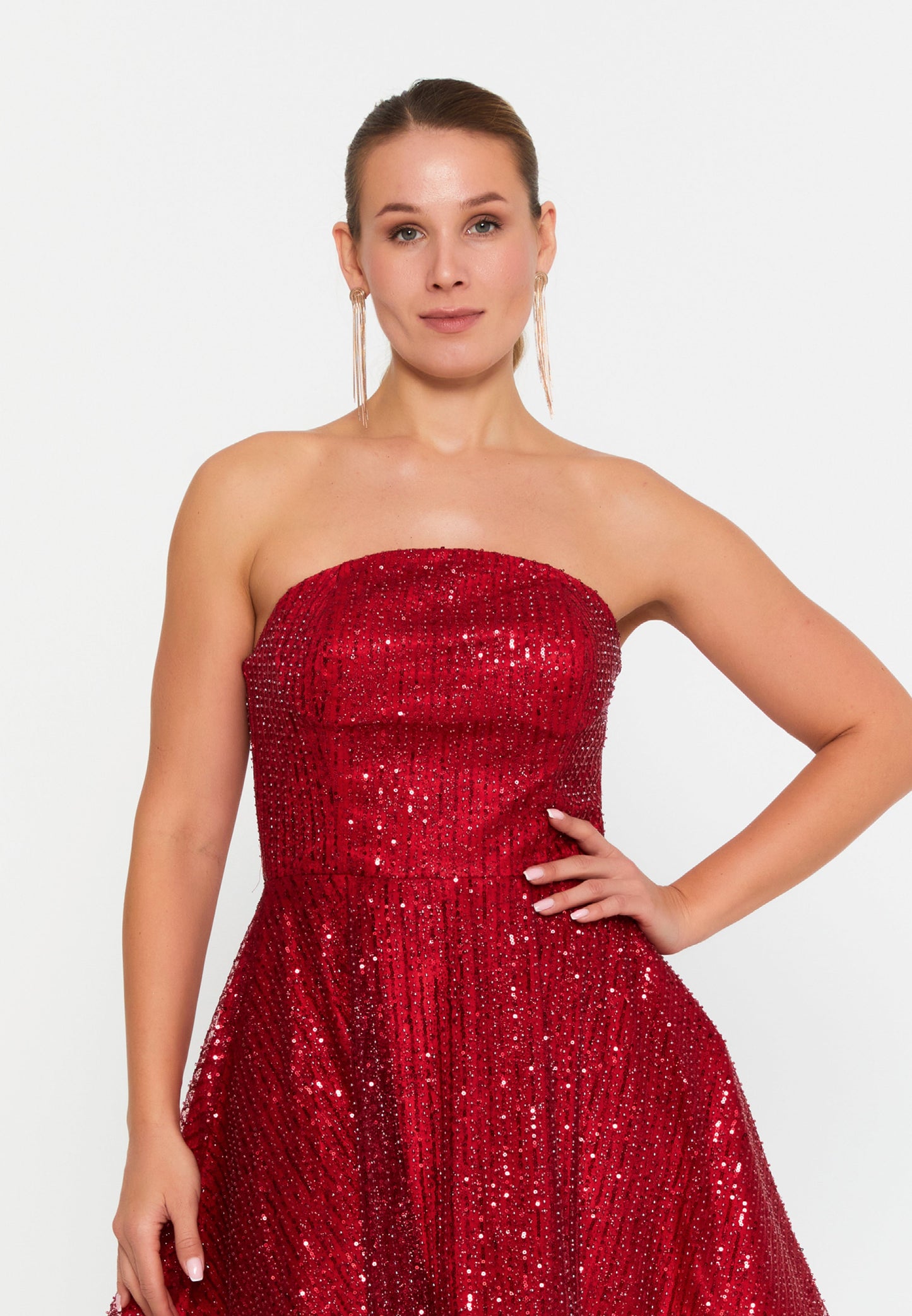 Strapless Mini Tulle A - Line Plus Size Cocktail Dress Red - Unit Price: 105$