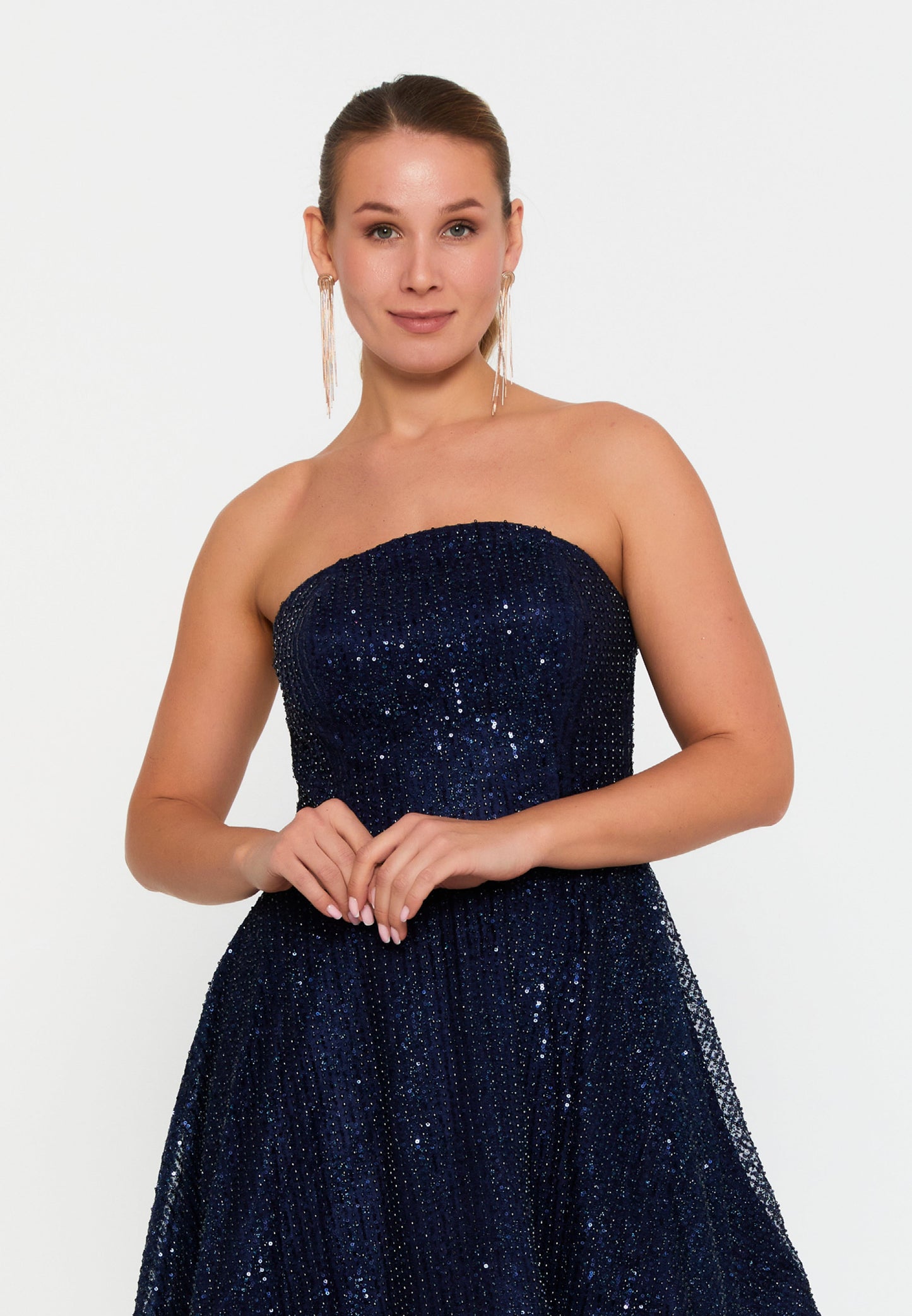 Strapless Mini Tulle A - Line Plus Size Cocktail Dress Navy - Unit Price: 107$