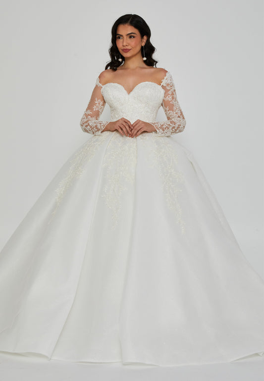 Off Shoulder Maxi Tulle Regular Wedding Dress Off White - Unit Price: 357$