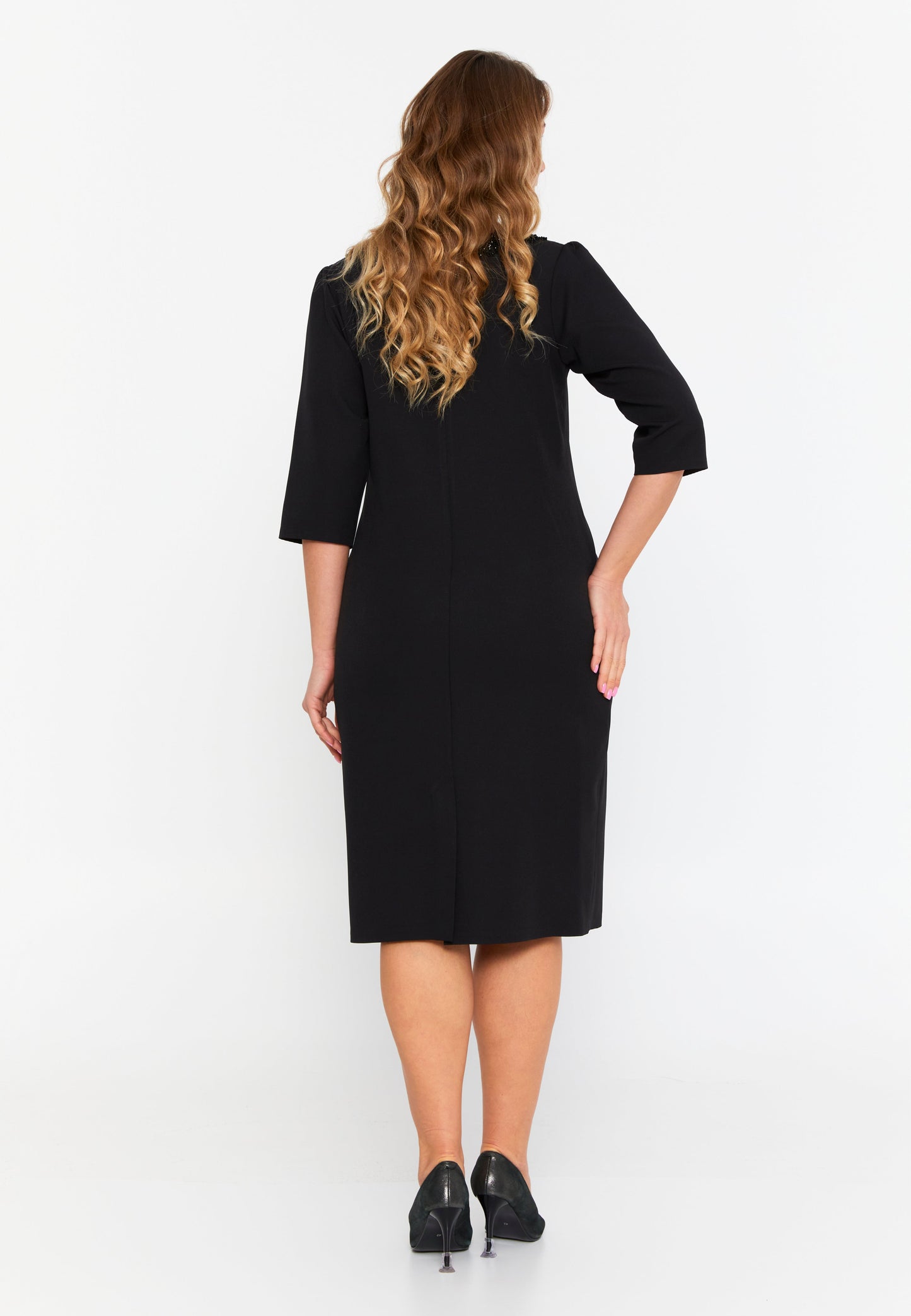 Mid-Length Midi Viscose Column Plus Size Evening Dress Black - Unit Price: 112$