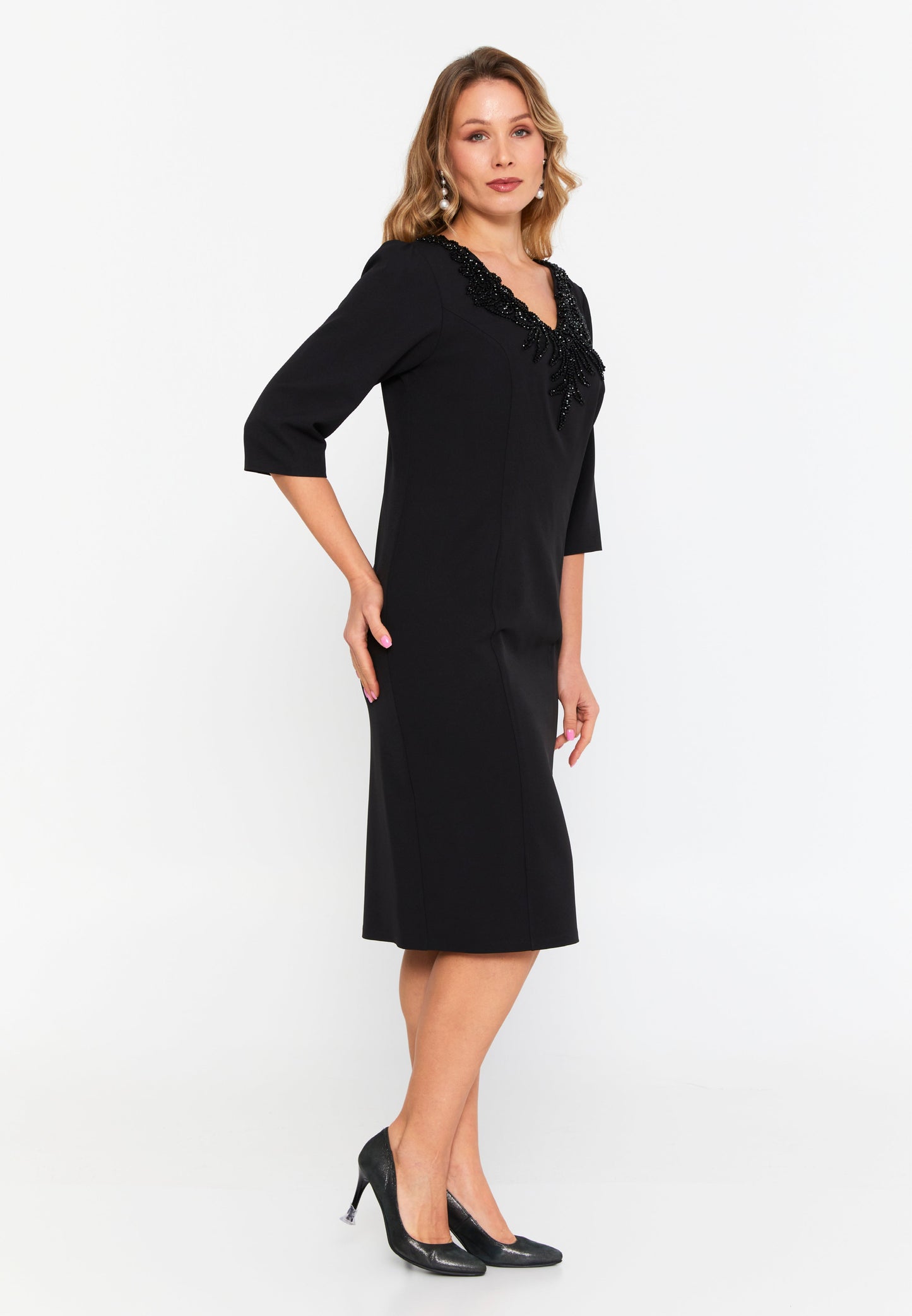 Mid-Length Midi Viscose Column Plus Size Evening Dress Black - Unit Price: 112$