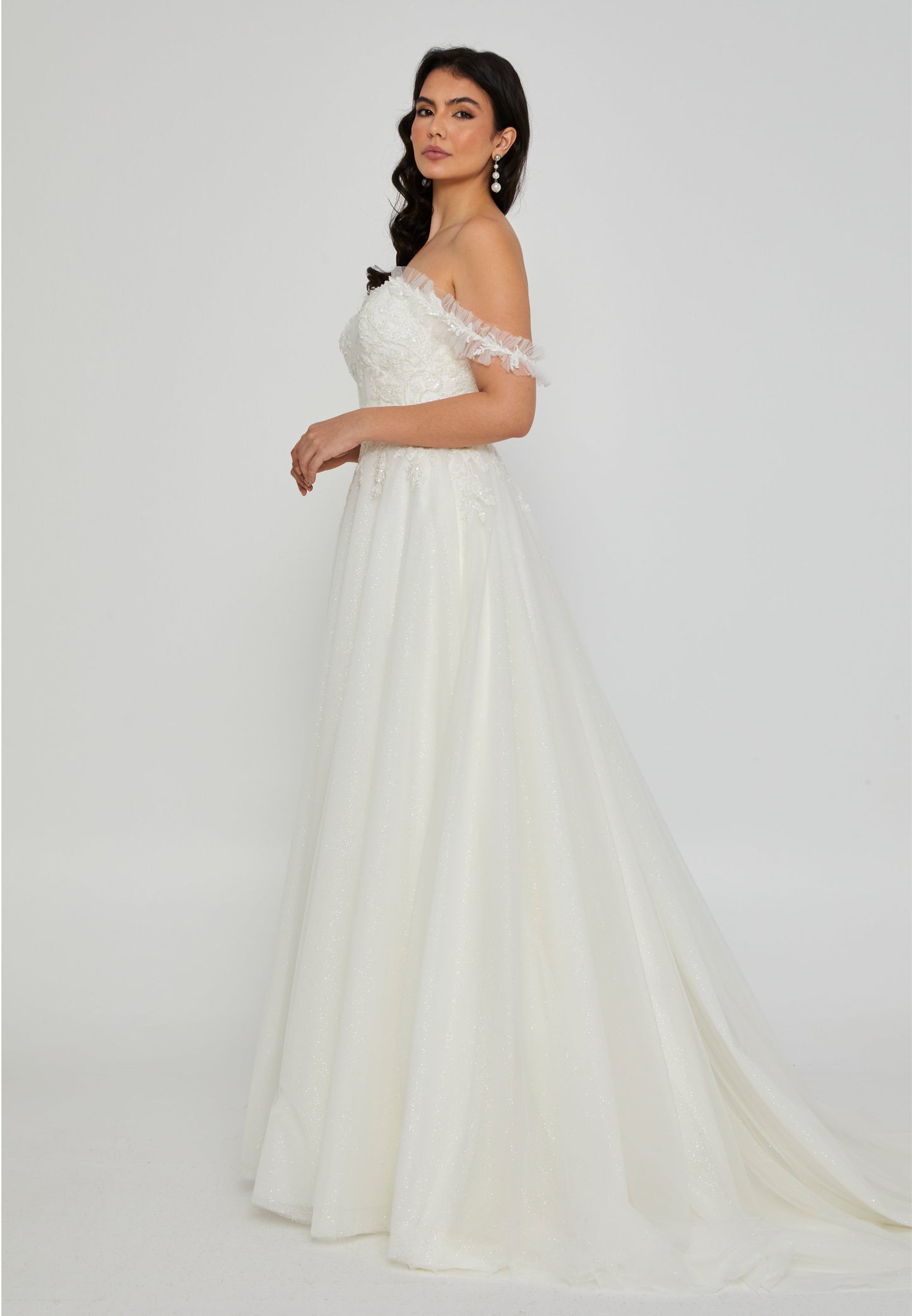 Off Shoulder Maxi Tulle Regular Wedding Dress Ecru - Unit Price: 620$