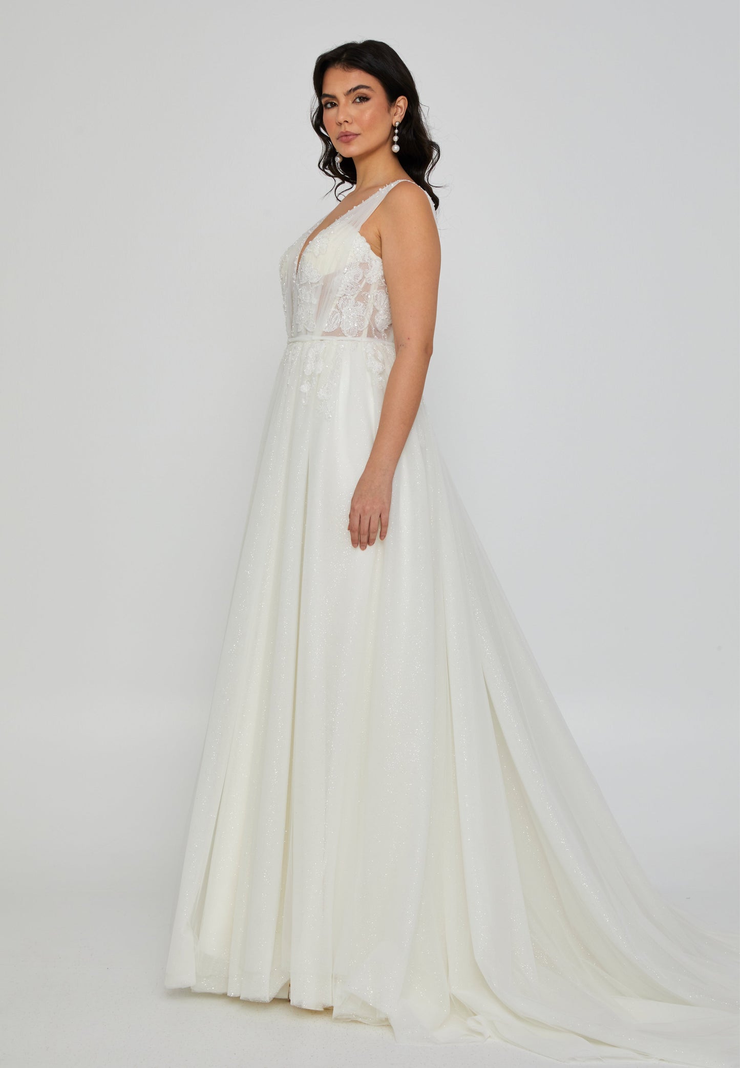 Sleeveless Maxi Tulle Regular Wedding Dress Ecru - Unit Price: 640$