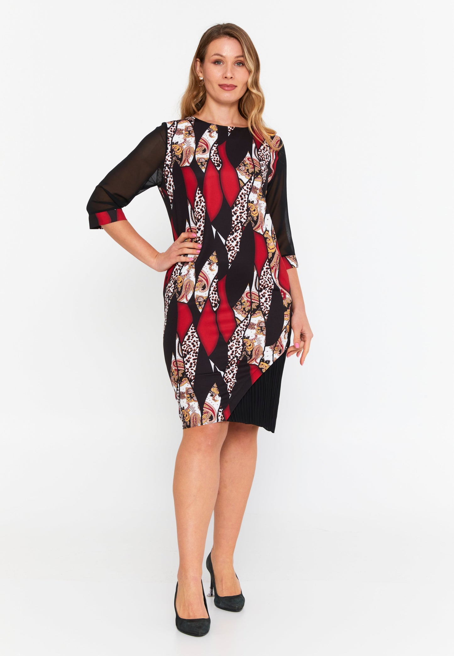 Mid-Length Midi Polyester Column Plus Size Casual Dress Red-Black - Unit Price: 20$