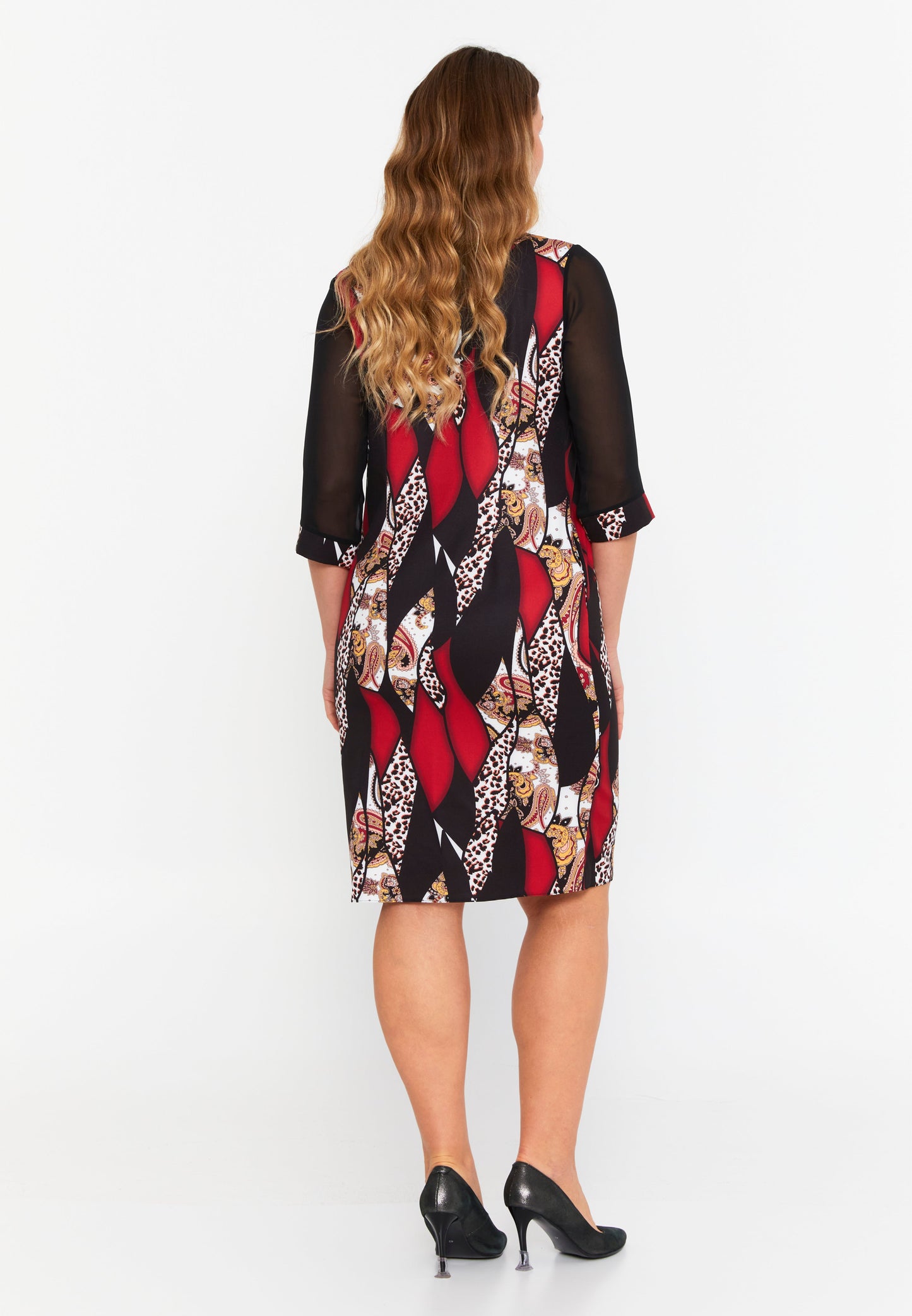 Mid-Length Midi Polyester Column Plus Size Casual Dress Red-Black - Unit Price: 20$