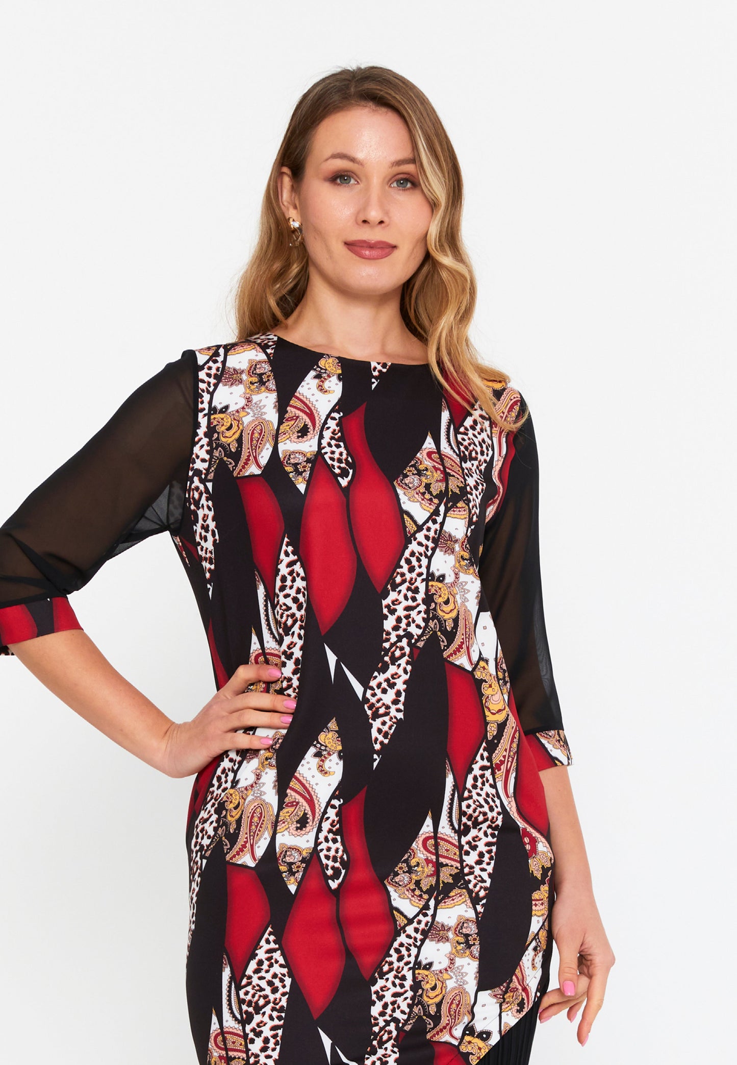 Mid-Length Midi Polyester Column Plus Size Casual Dress Red-Black - Unit Price: 20$