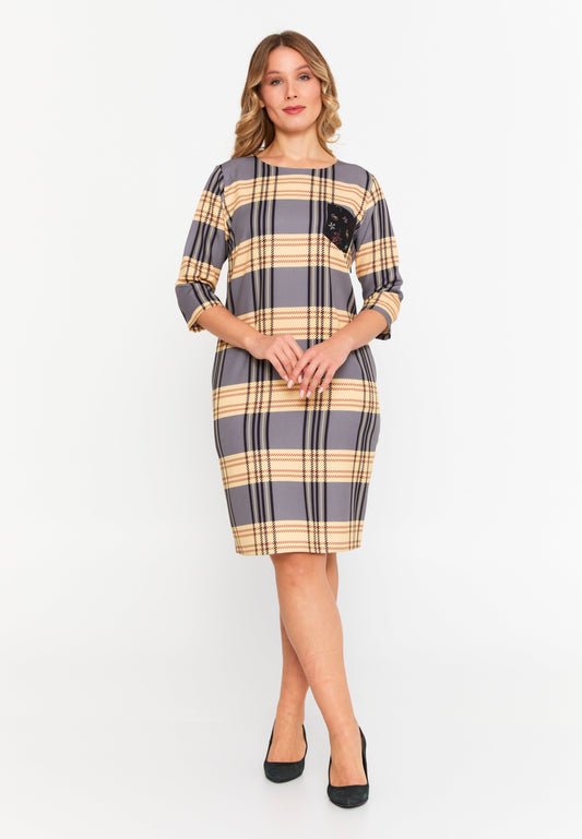 Mid-Length Midi Viscose Column Plus Size Casual Dress Yellow-Grey - Unit Price: 22$