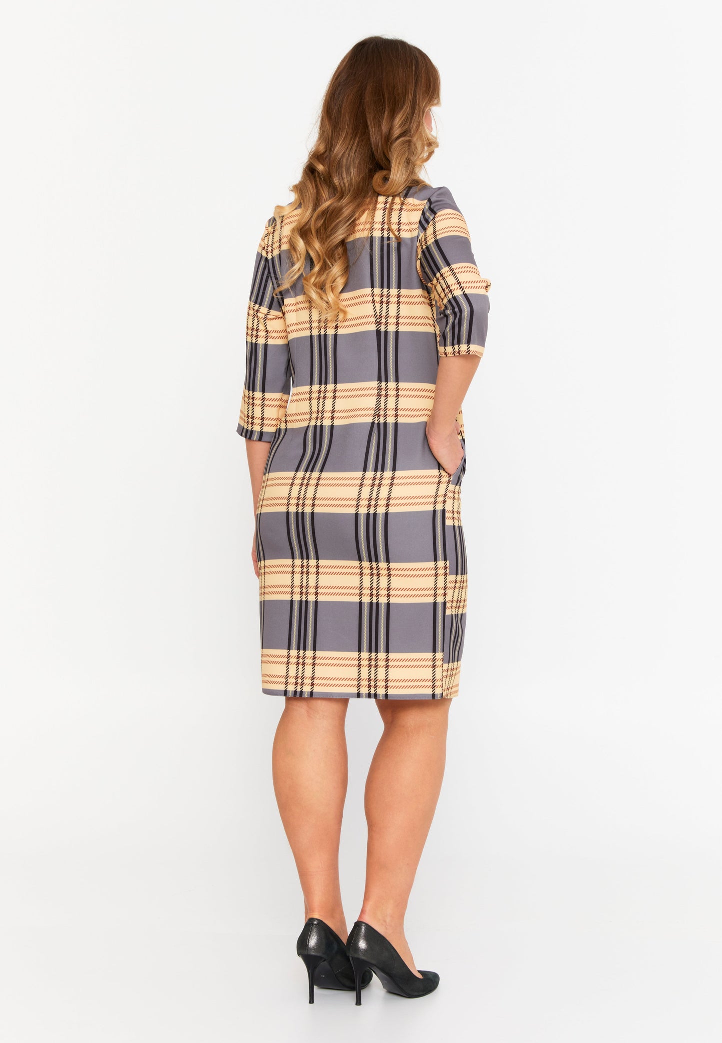 Mid-Length Midi Viscose Column Plus Size Casual Dress Yellow-Grey - Unit Price: 22$