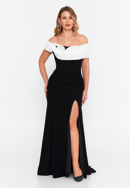 Off Shoulder Maxi Viscose Mermaid Plus Size Wedding Guest Dress Black-White - Unit Price: 140$