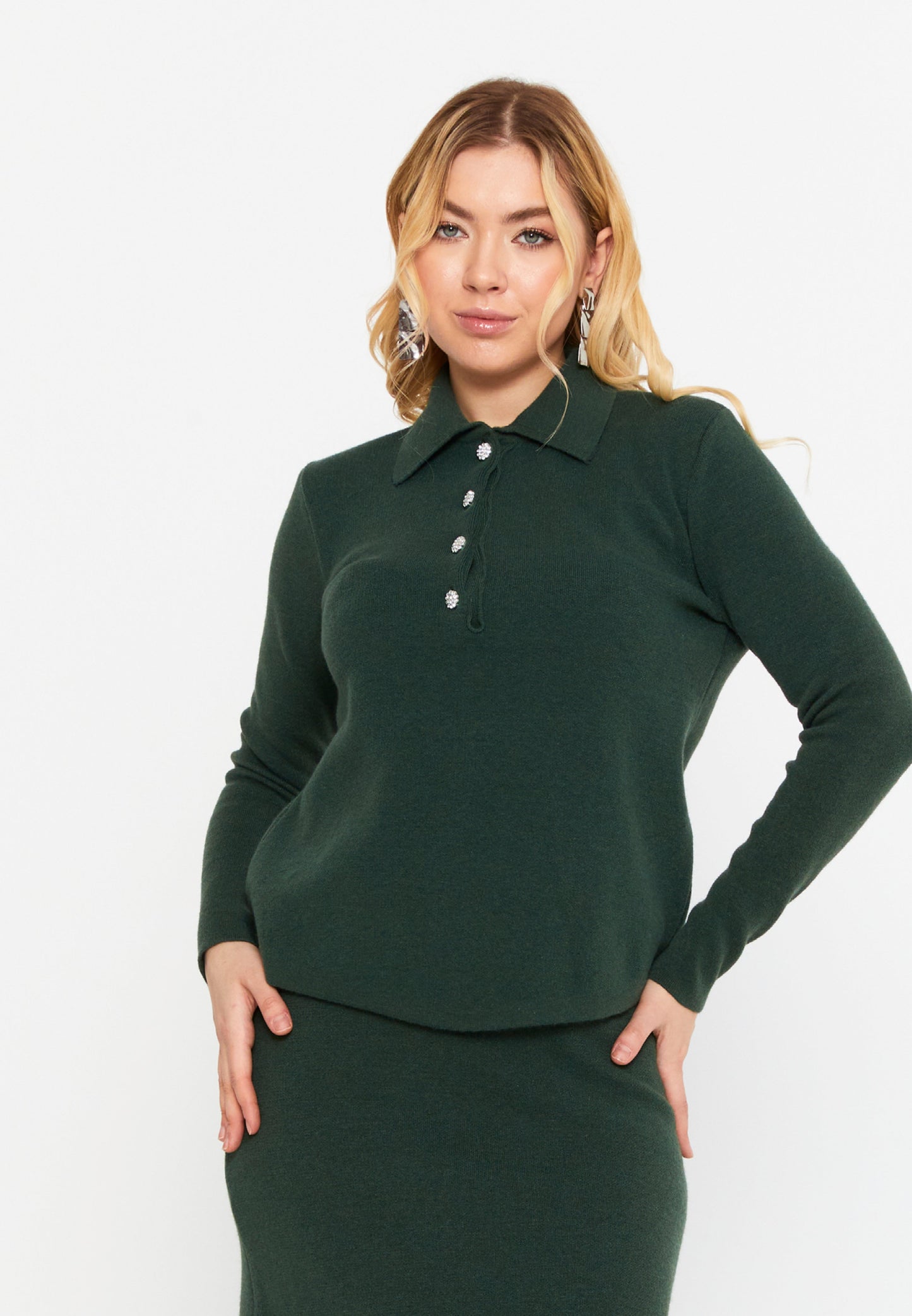 Long Sleeve Solid Color Regular Blouse Green - Unit Price: 44$