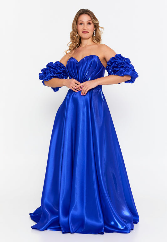 Off Shoulder Maxi Polyester A - Line Plus Size Prom Dress Saxe Blue - Unit Price: 125$