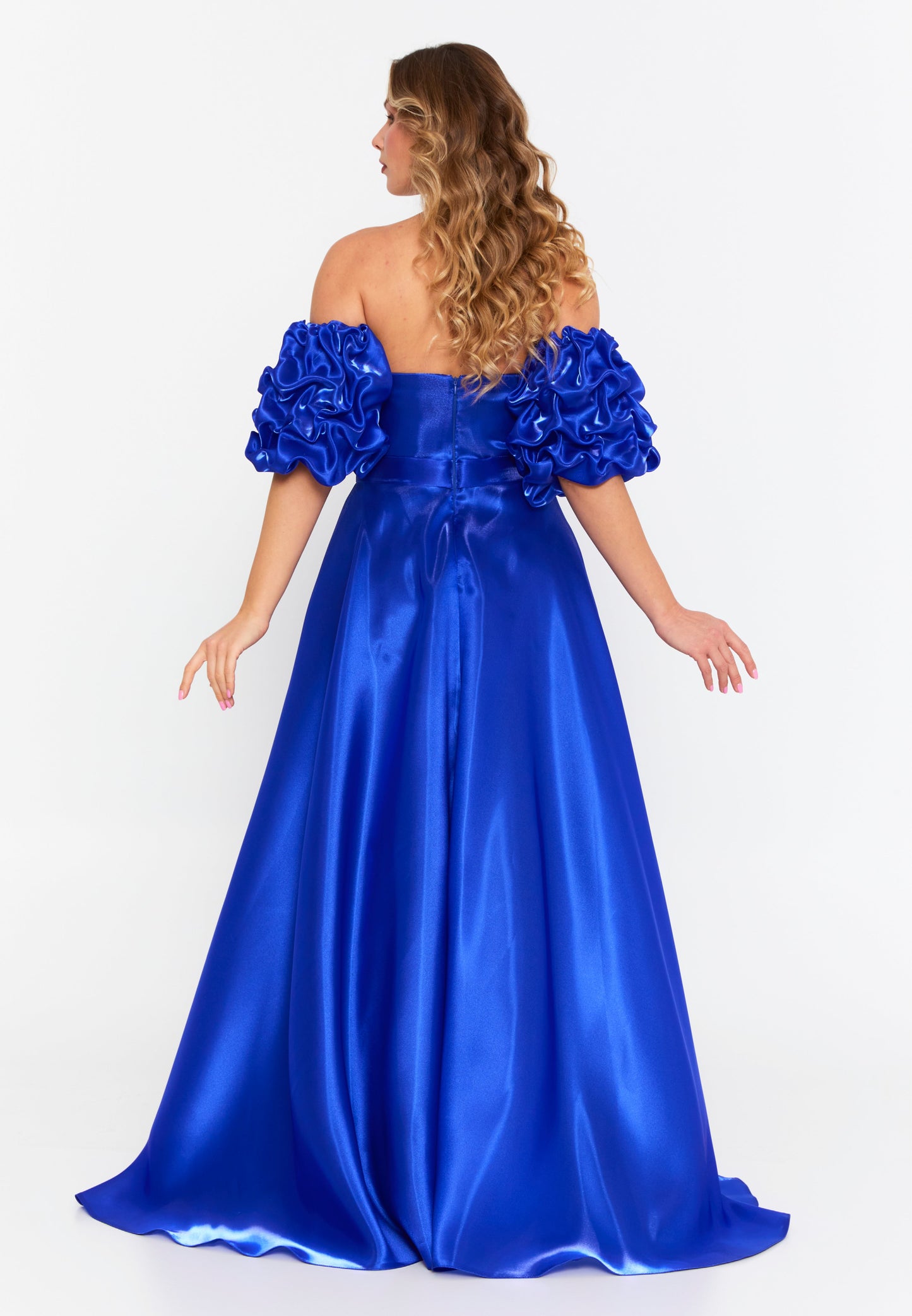 Off Shoulder Maxi Polyester A - Line Plus Size Prom Dress Saxe Blue - Unit Price: 125$