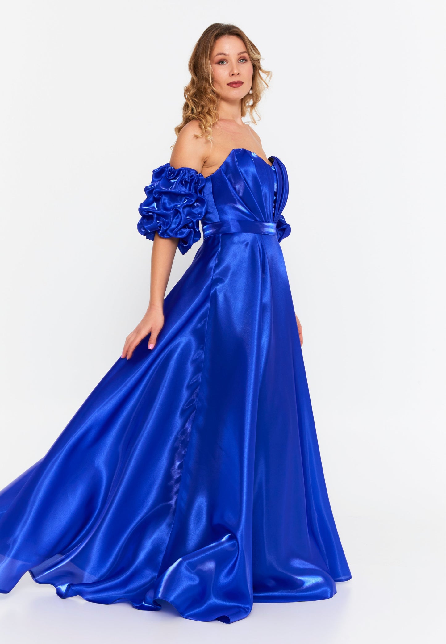 Off Shoulder Maxi Polyester A - Line Plus Size Prom Dress Saxe Blue - Unit Price: 125$