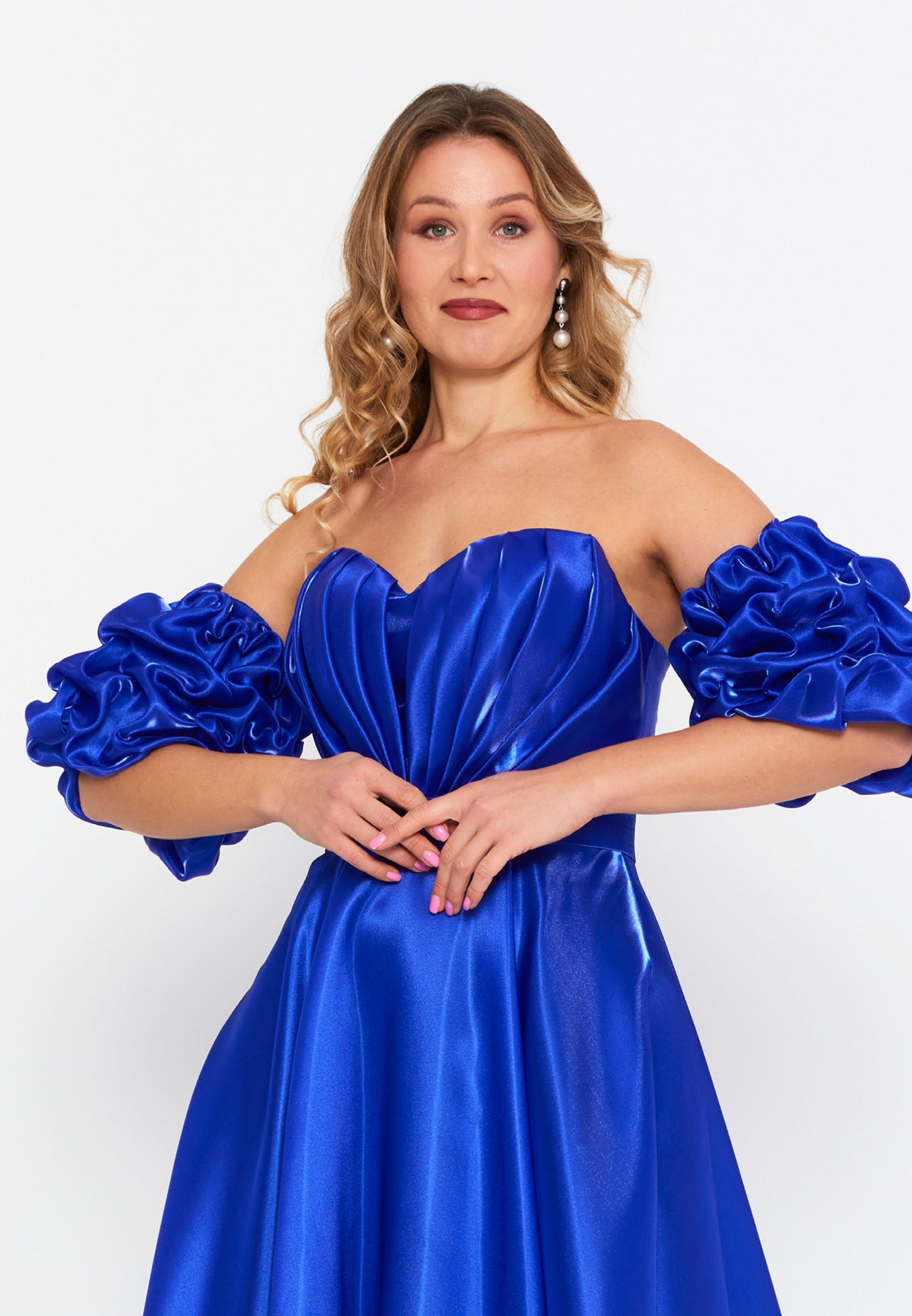 Off Shoulder Maxi Polyester A - Line Plus Size Prom Dress Saxe Blue - Unit Price: 125$