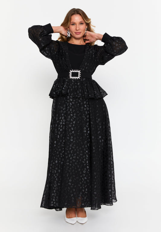 Long Sleeve Maxi Tulle Column Plus Size Evening Dress Black - Unit Price: 70$