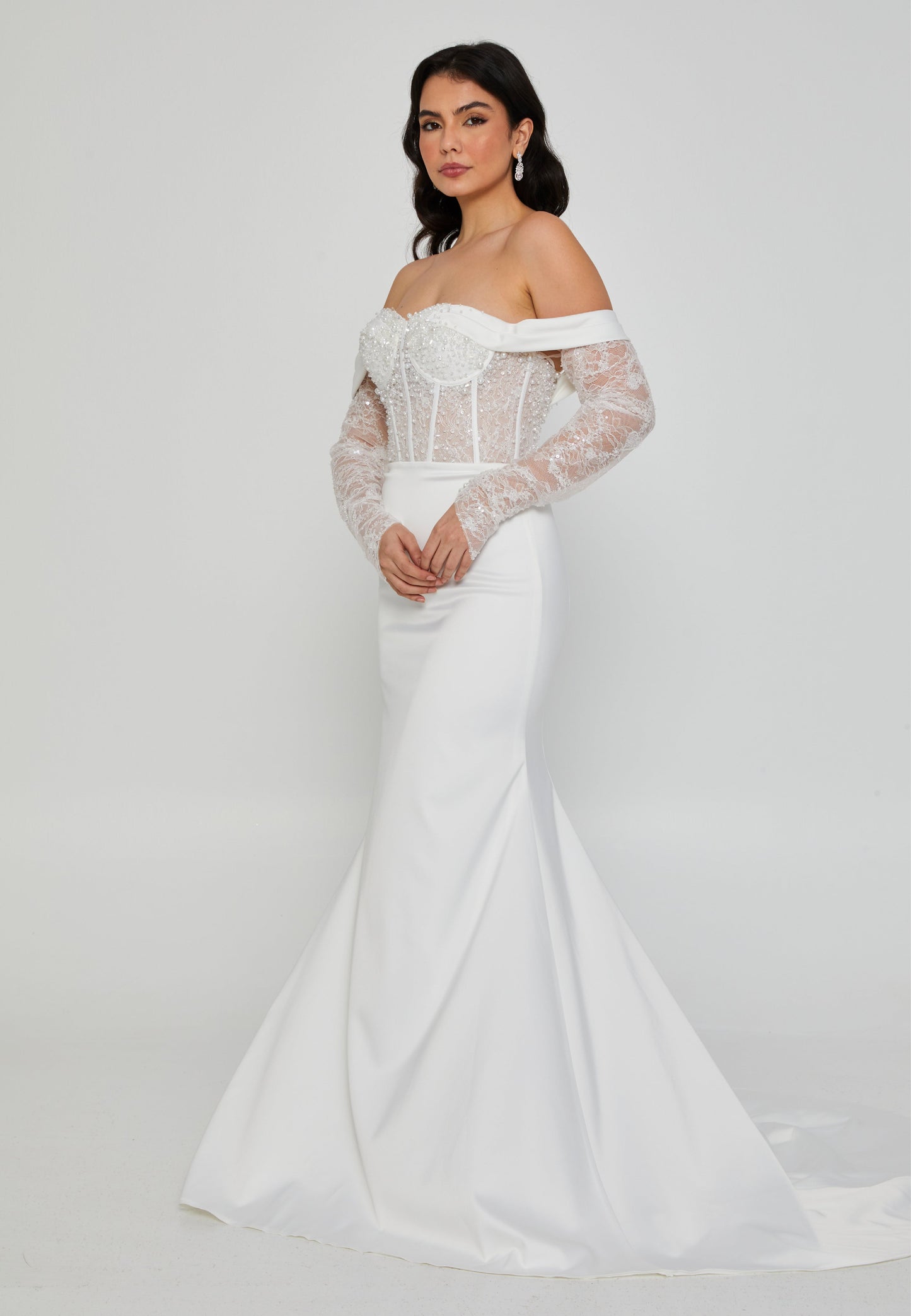 Off Shoulder Maxi Satin Regular Wedding Dress Off White - Unit Price: 600$