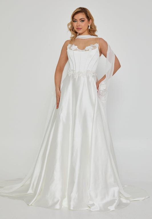 Sleeveless Maxi Satin Regular Wedding Dress Off White - Unit Price: 750$