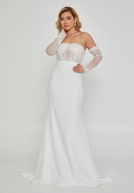 Off Shoulder Maxi Viscose Regular Wedding Dress Off White - Unit Price: 804$