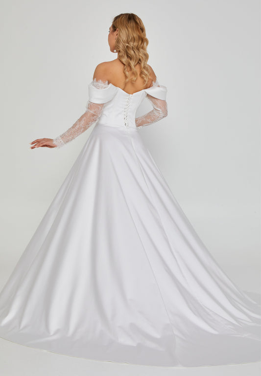 Off Shoulder Maxi Satin Regular Wedding Dress Off White - Unit Price: 790$