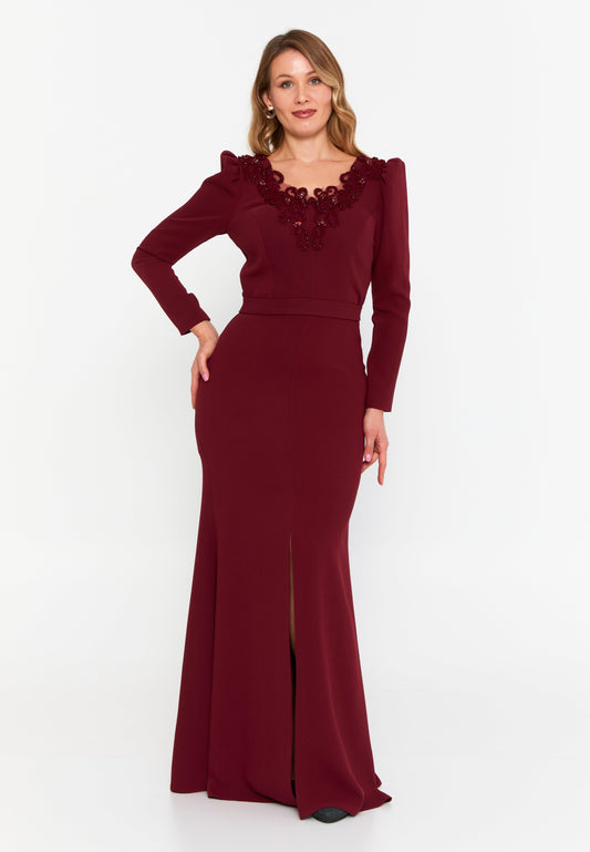 Long Sleeve Maxi Viscose Mermaid Regular Wedding Guest Dress Burgundy - Unit Price: 150$