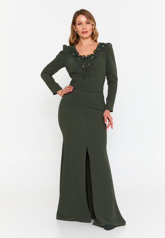 Long Sleeve Maxi Viscose Mermaid Regular Wedding Guest Dress Khaki - Unit Price: 150$