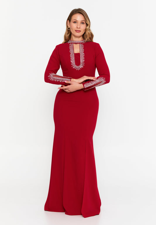 Long Sleeve Maxi Viscose Mermaid Plus Size Wedding Guest Dress Red - Unit Price: 130$