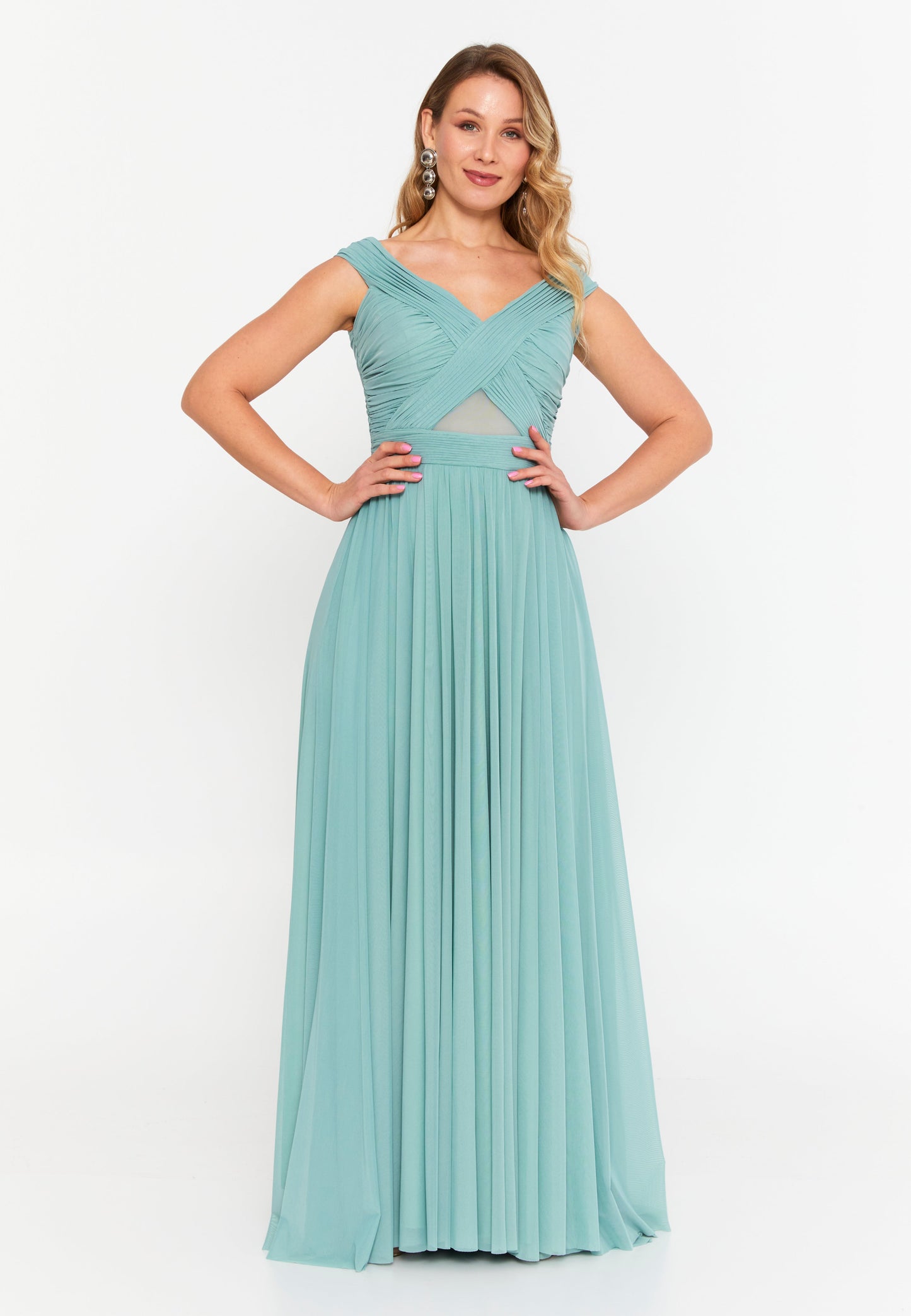 Sleeveless Maxi Lycra Column Plus Size Wedding Guest Dress Mint - Unit Price: 55$