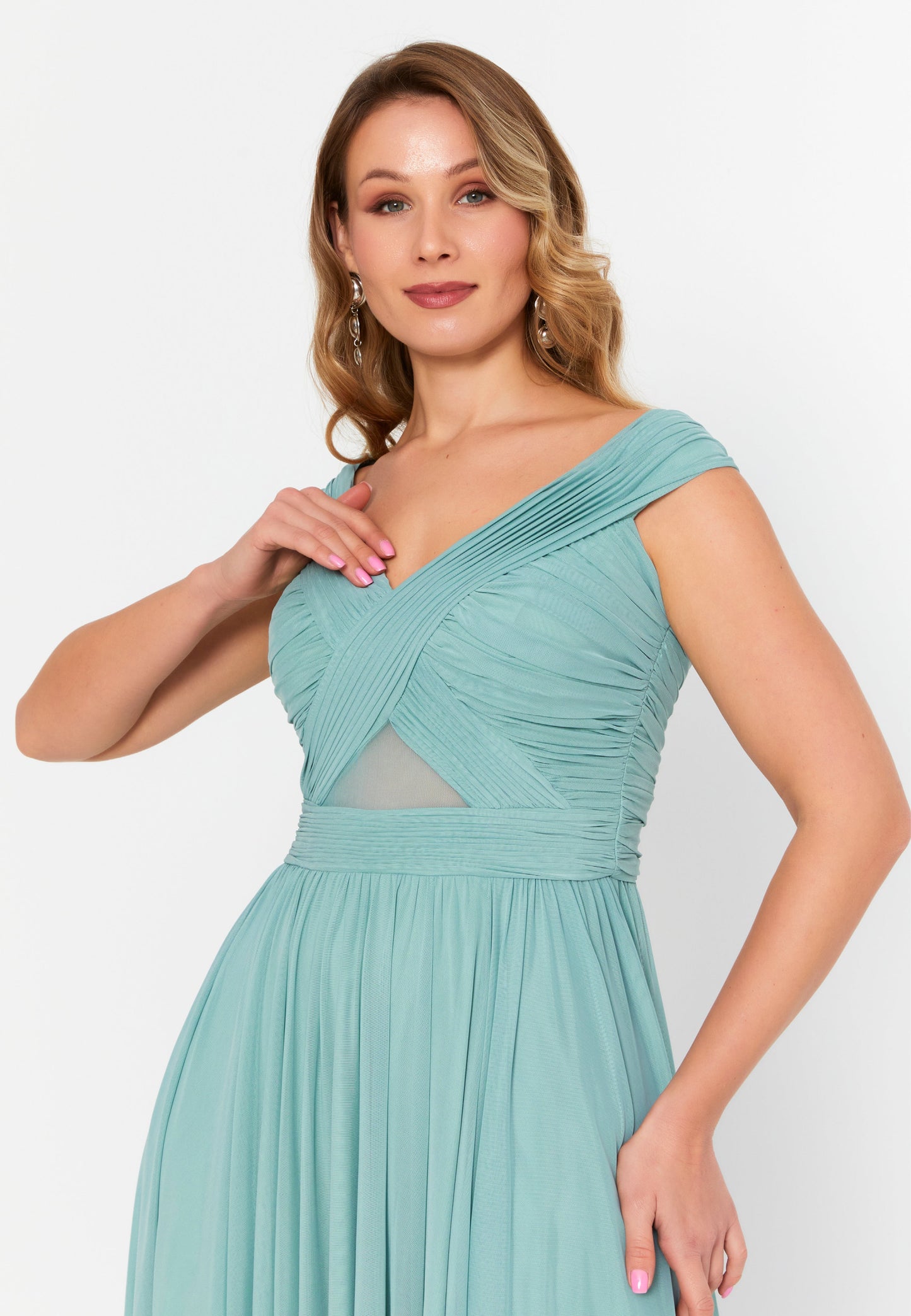 Sleeveless Maxi Lycra Column Plus Size Wedding Guest Dress Mint - Unit Price: 55$