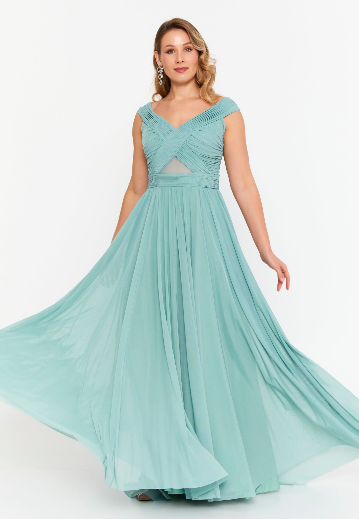 Sleeveless Maxi Lycra Column Plus Size Wedding Guest Dress Mint - Unit Price: 55$