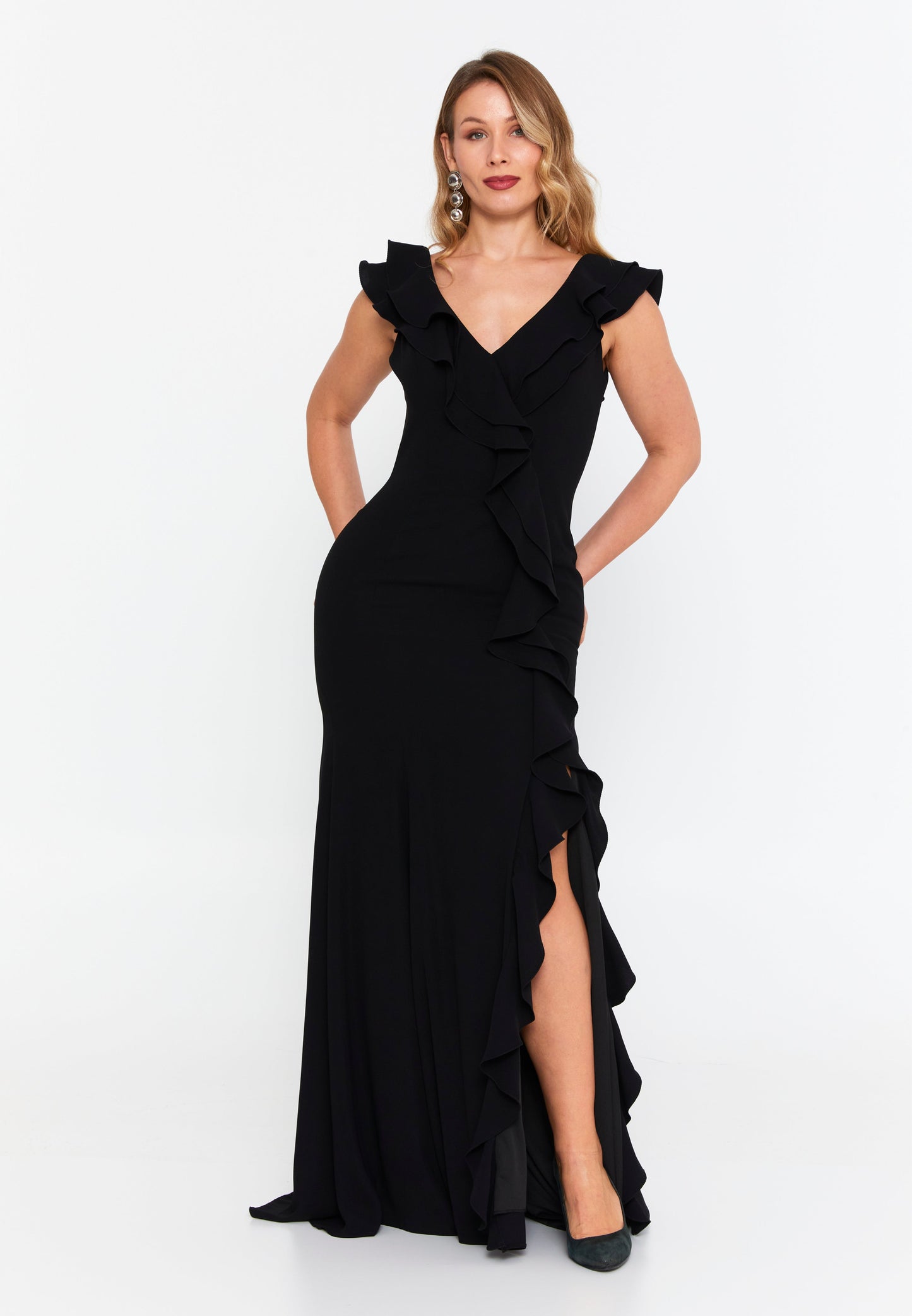 Sleeveless Maxi Viscose Mermaid Plus Size Wedding Guest Dress Black - Unit Price: 145$